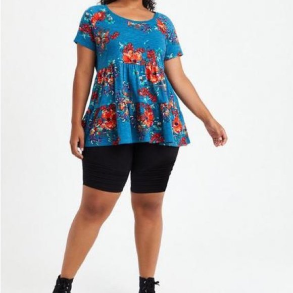 Women’s Torrid 1 Blue Floral Babydoll Slub Scoop Neck Tiered Top 1X 1XL 14 16 - Picture 6 of 15